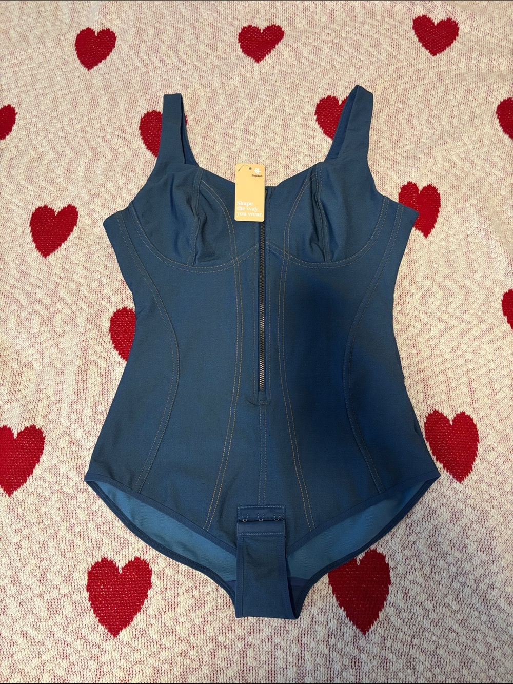 Women's Navy Sculpting Bodysuit with Front Zipper
